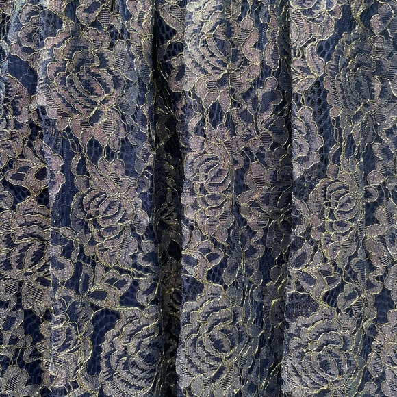 Navy Blue Mini Dress with Navy/Gold Lace Overlay - Picture 4 of 10